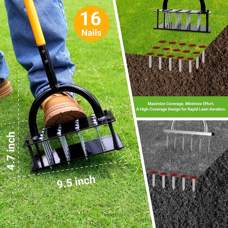 CENFORGE Store Manual Lawn Aerator - Metal Spike Soil Loosener with Spring-Loaded Base, Self-Cleaning Design for Healthier Grass, Yard & Garden Aeration Tool - Image 4